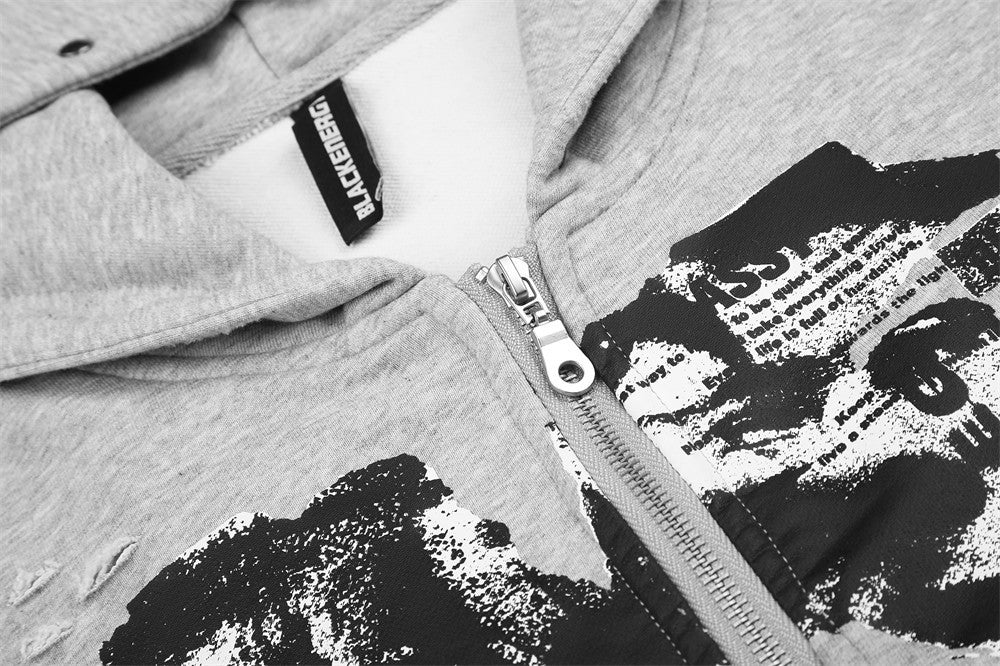 SUDADERA GRÁFICA TACHAS CREMALLERA