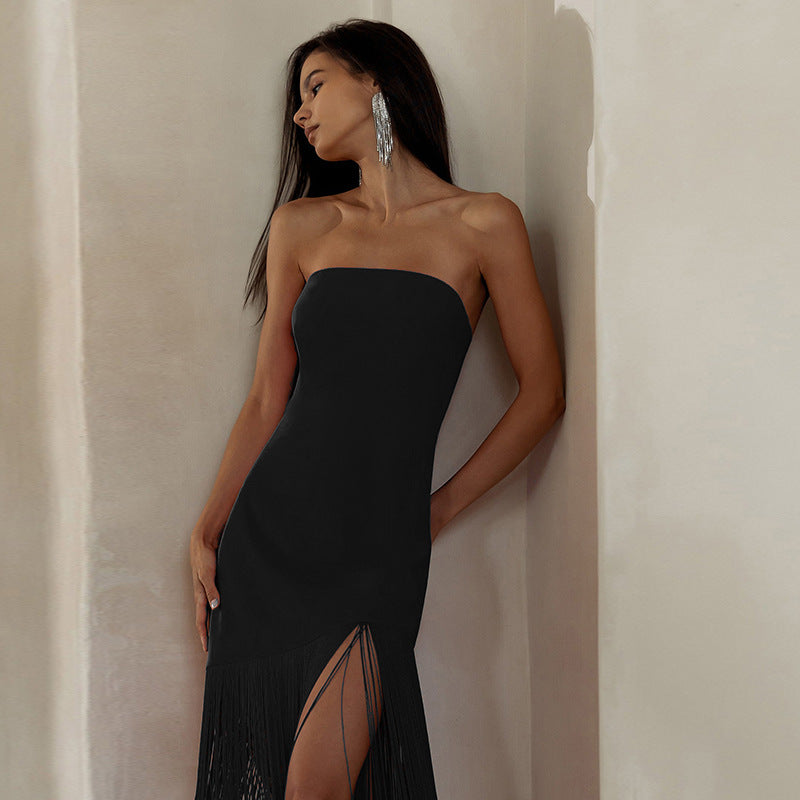 Vestido midi flecos