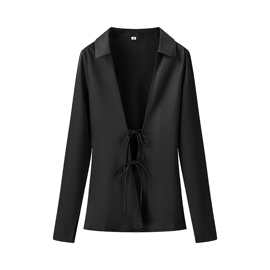 Camisa cordones satinada