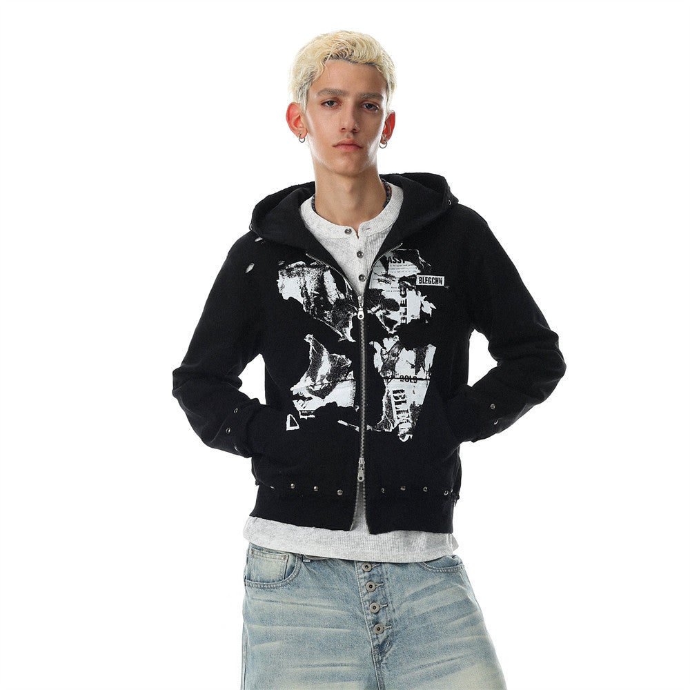 SUDADERA GRÁFICA TACHAS CREMALLERA