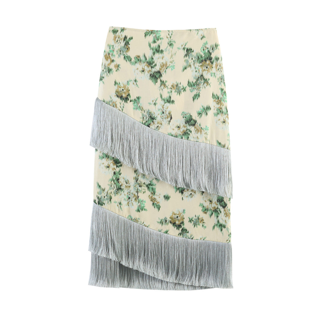 Falda midi flecos