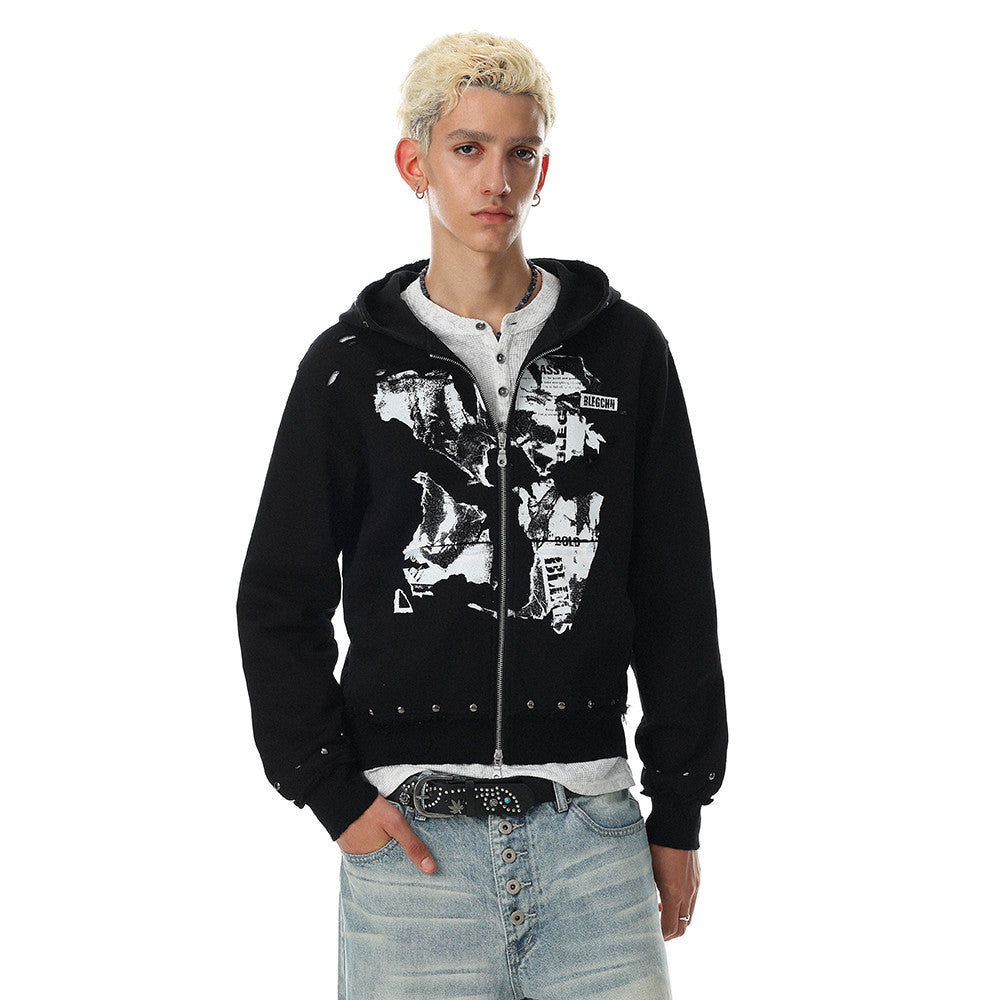 SUDADERA GRÁFICA TACHAS CREMALLERA