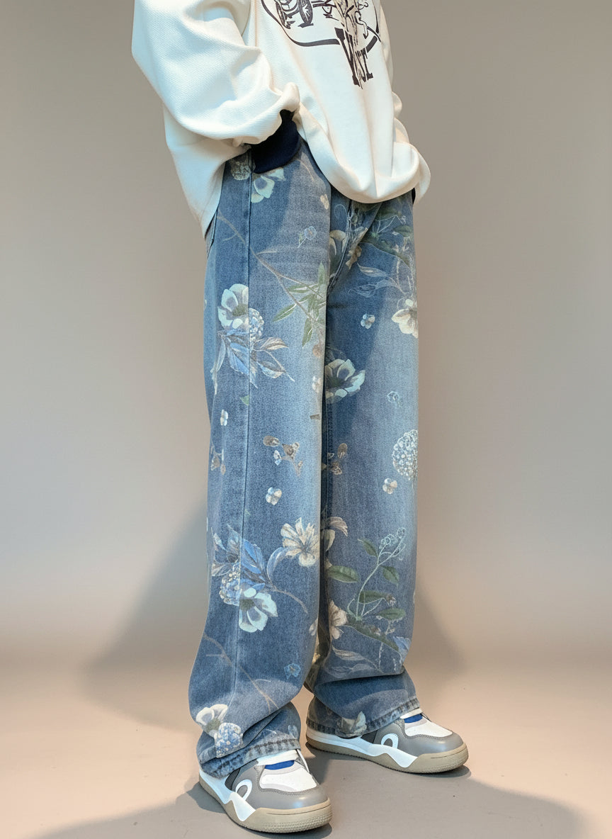 Jeans mid-waist floral
