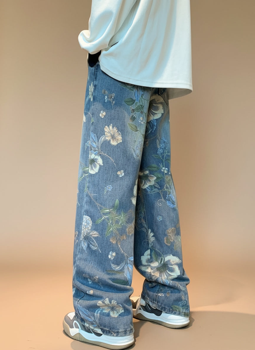 Jeans mid-waist floral