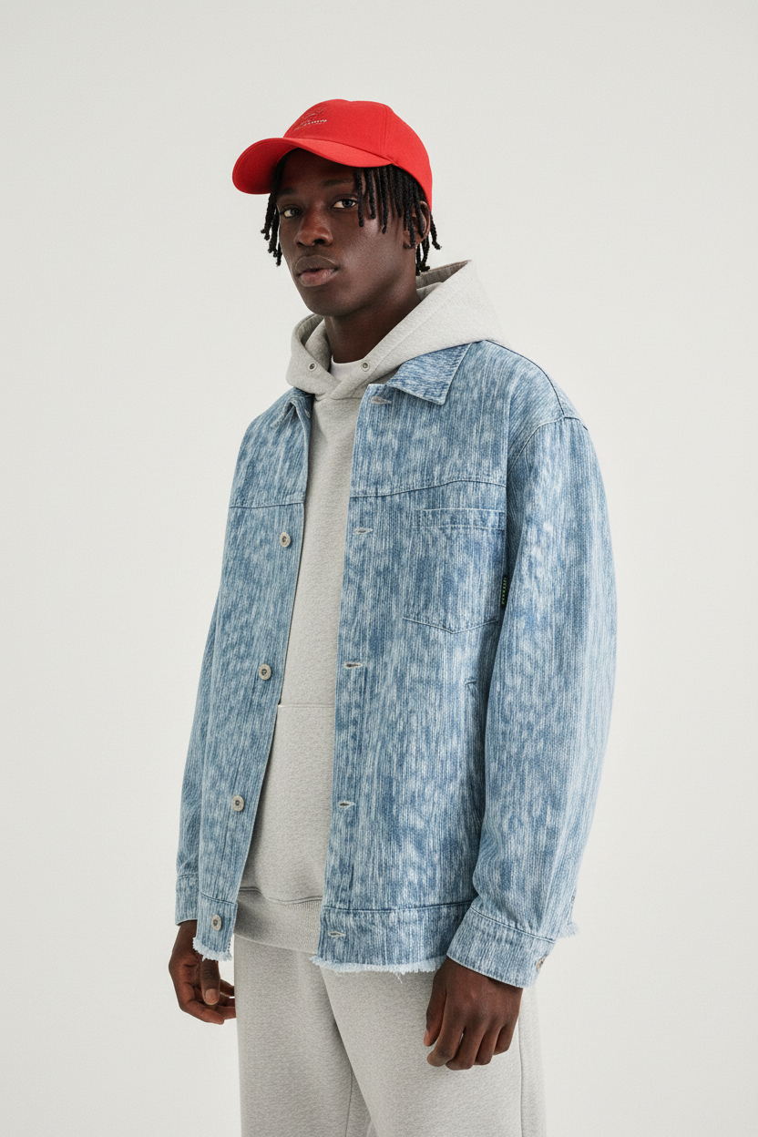 CAZADORA DENIM OVERSIZE VETEADA