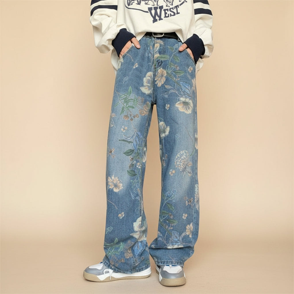 Jeans mid-waist floral