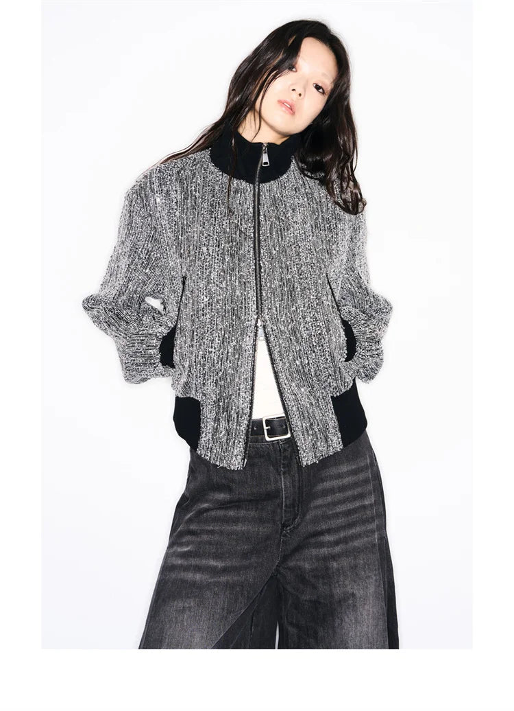 CAZADORA PATCHWORK TEXTURA LENTEJUELAS