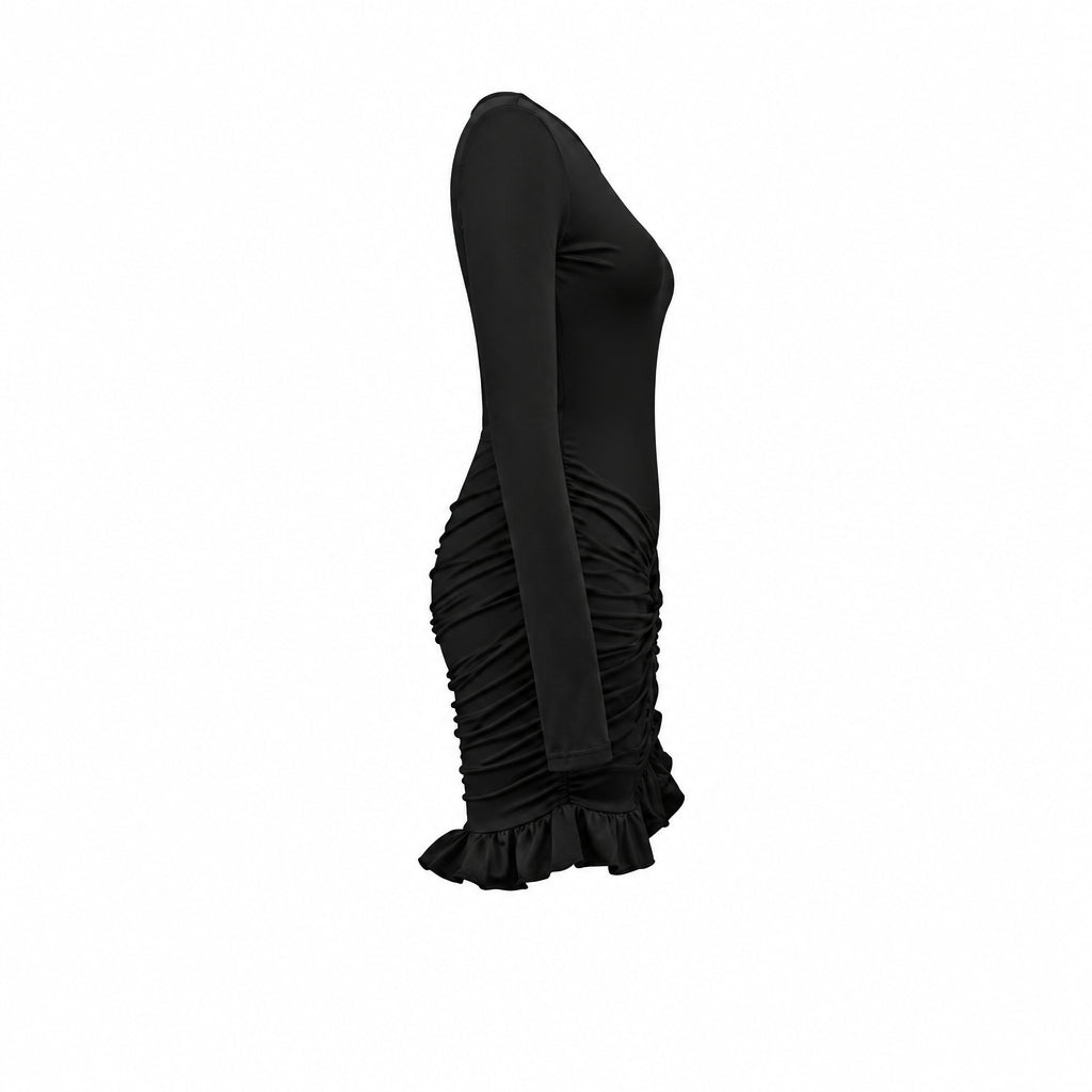 VESTIDO MINI DRAPEADO VOLANTES