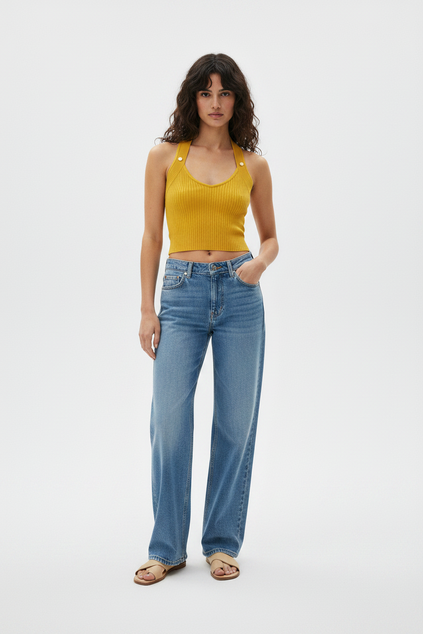 Top punto-canalé halter