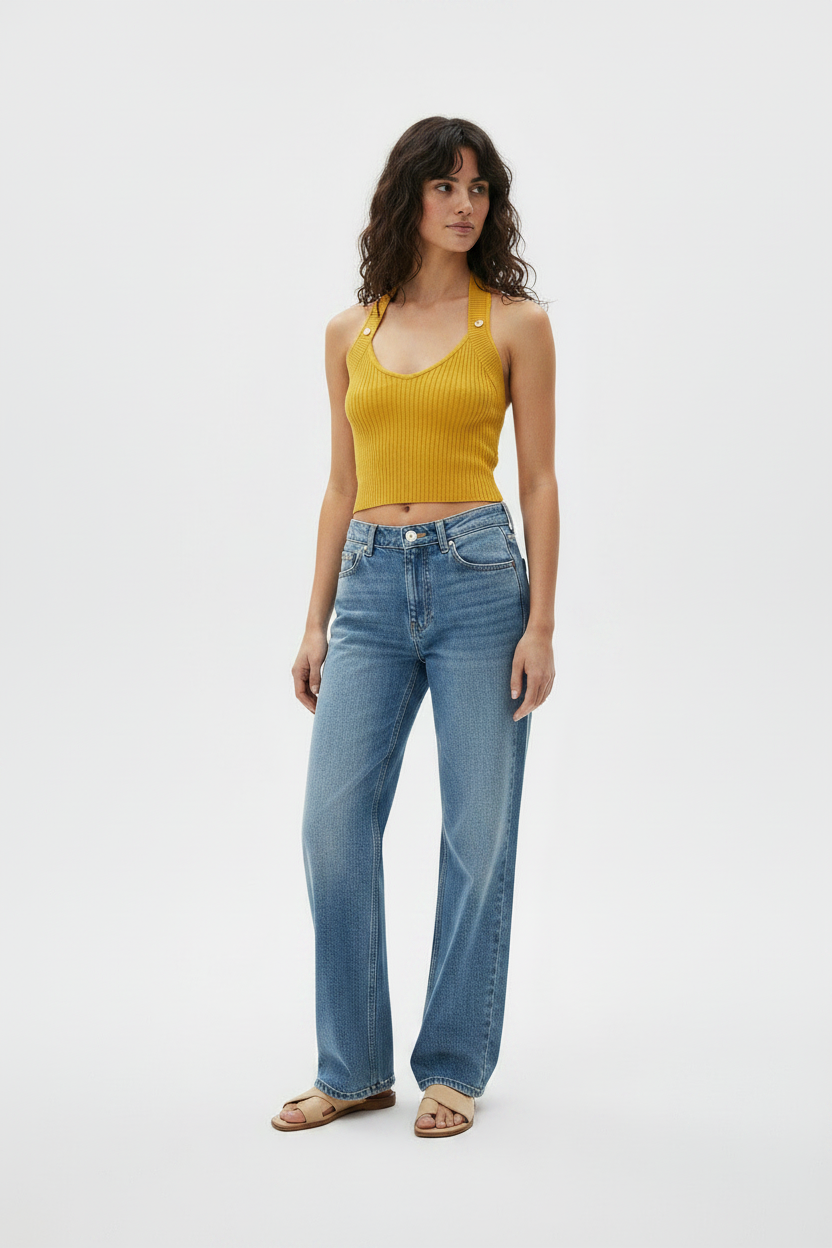 Top punto-canalé halter