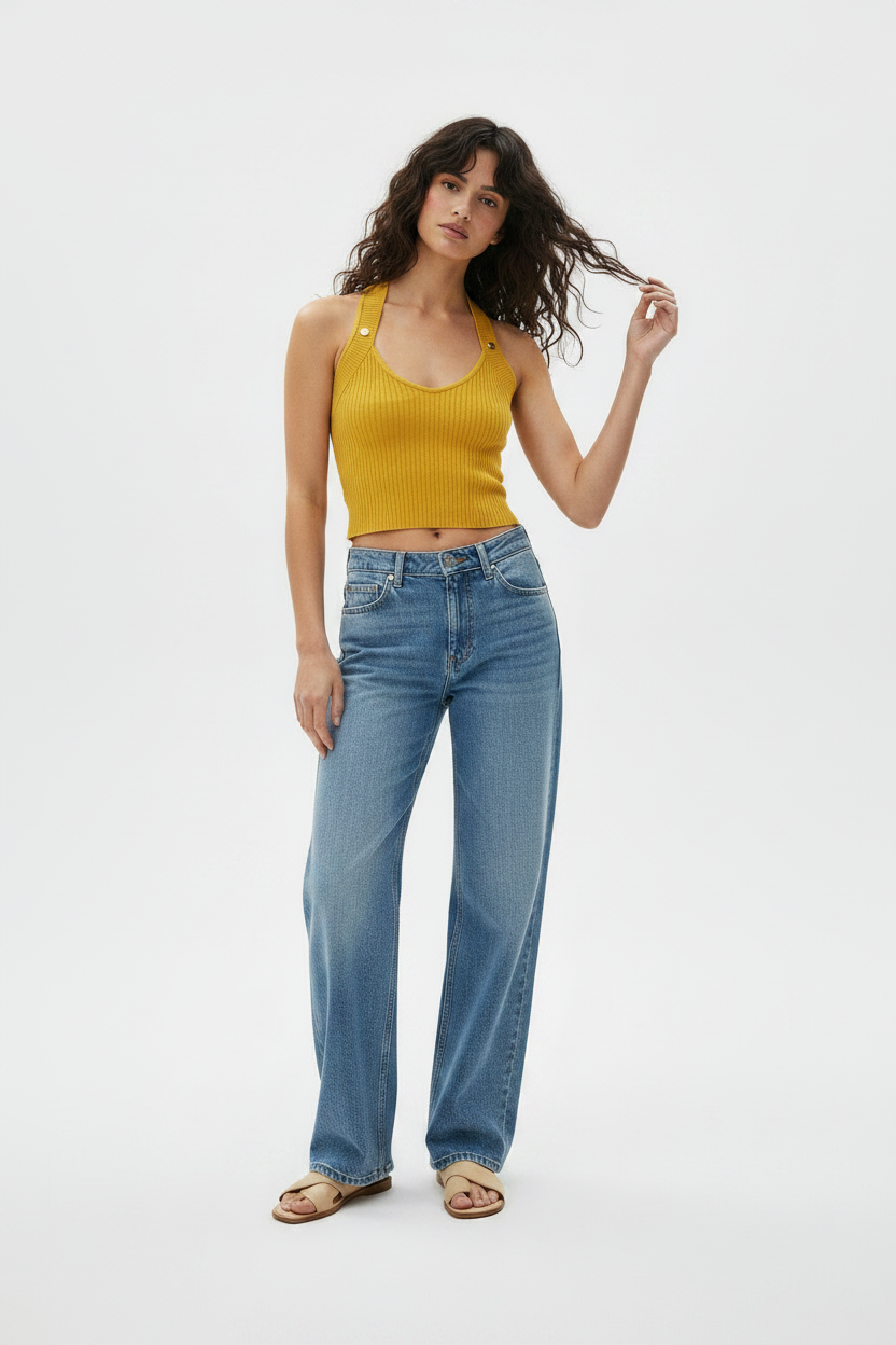 Top punto-canalé halter