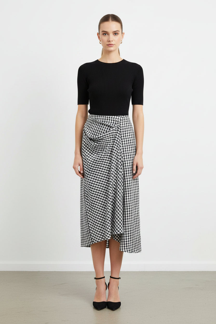 Falda vichy drapeada