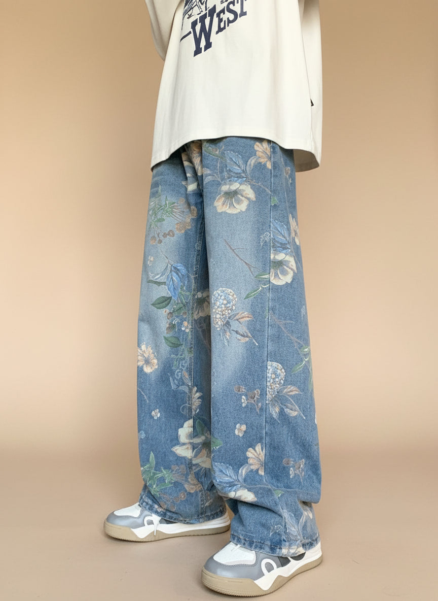 Jeans mid-waist floral