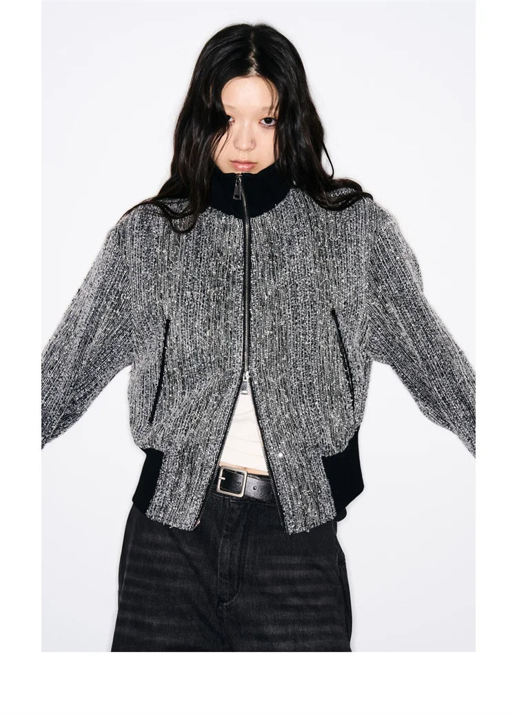 CAZADORA PATCHWORK TEXTURA LENTEJUELAS