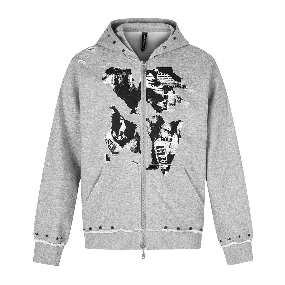 SUDADERA GRÁFICA TACHAS CREMALLERA