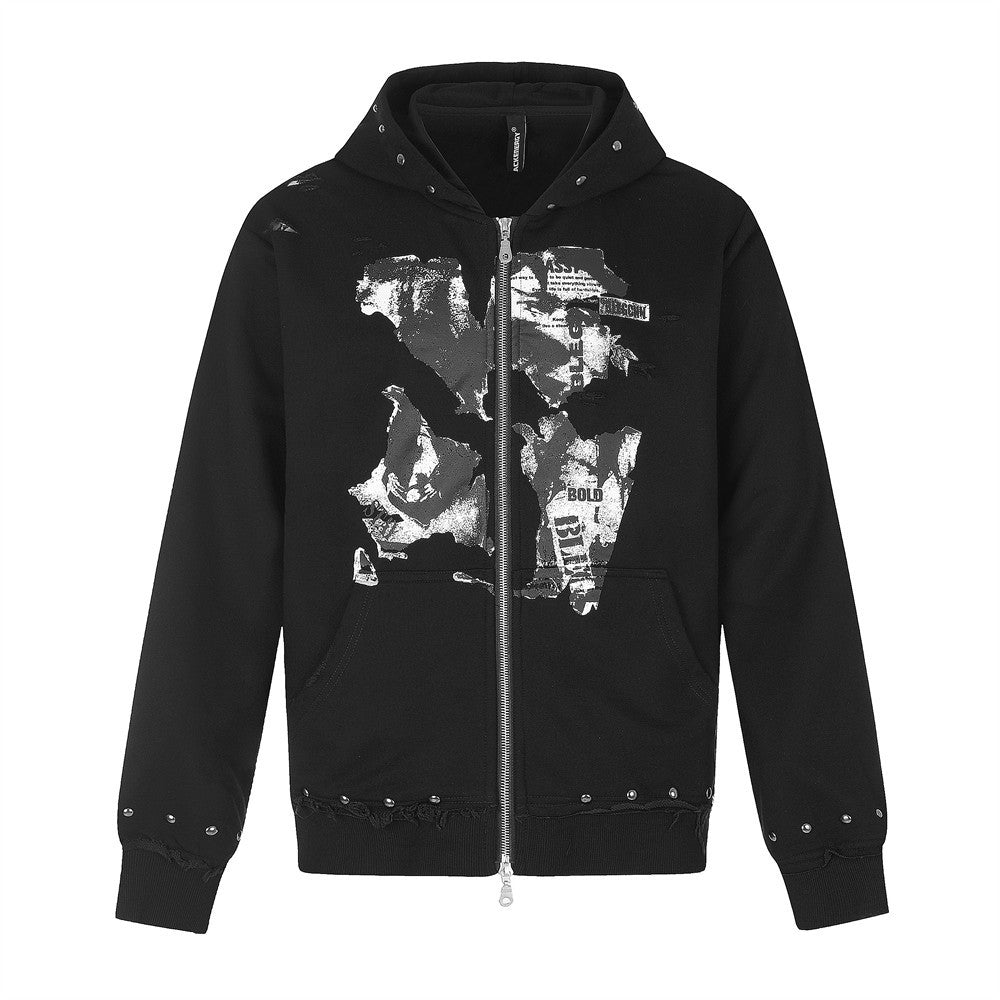 SUDADERA GRÁFICA TACHAS CREMALLERA