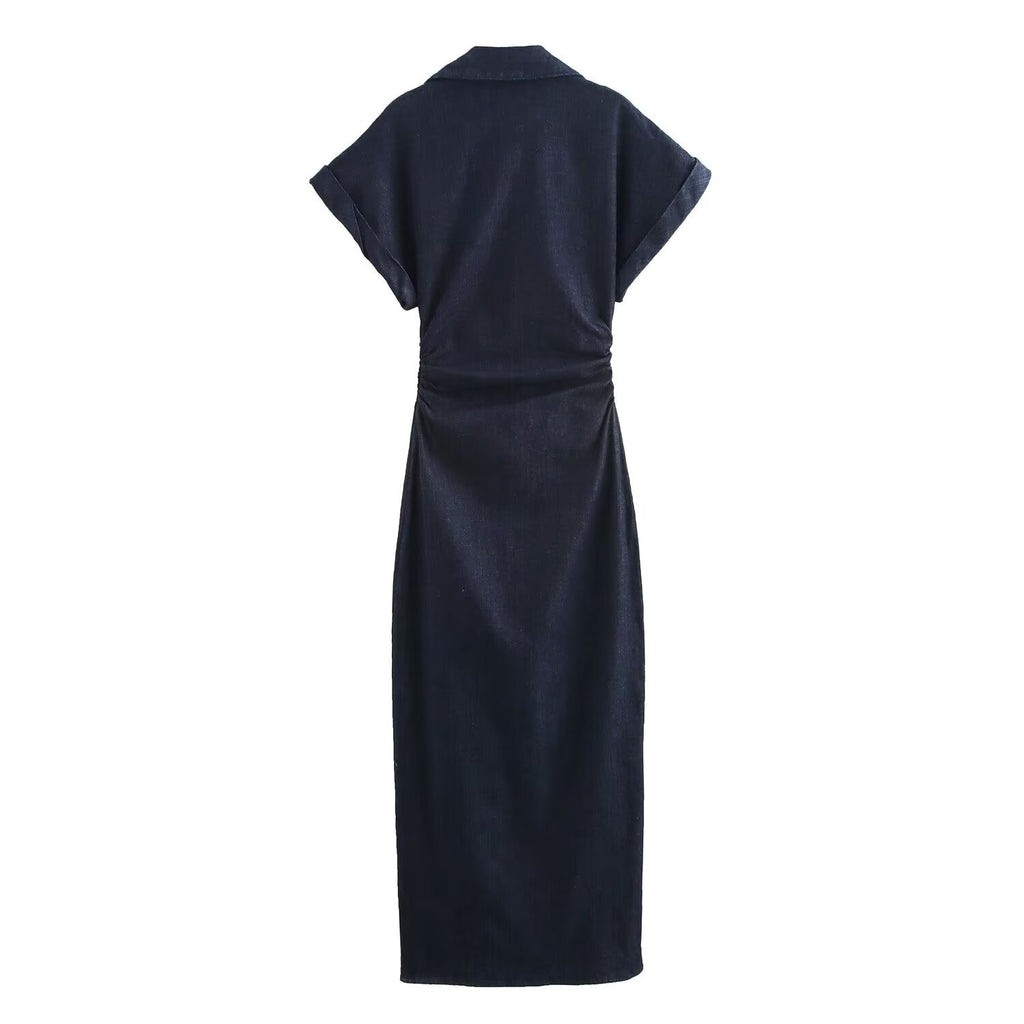 Vestido fruncido denim
