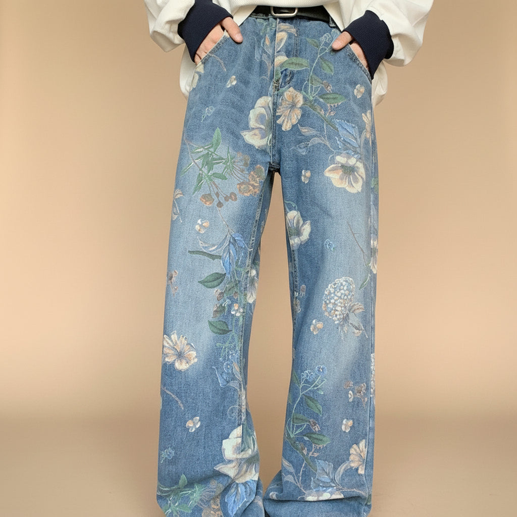 Jeans mid-waist floral
