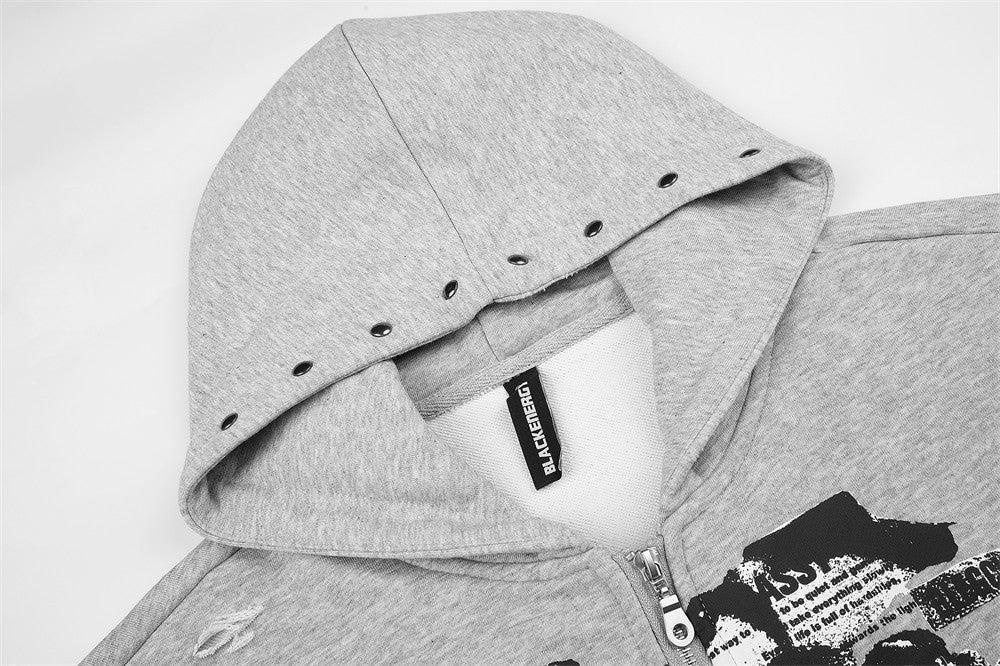 SUDADERA GRÁFICA TACHAS CREMALLERA