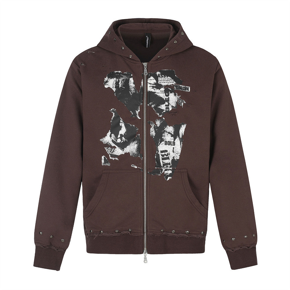SUDADERA GRÁFICA TACHAS CREMALLERA
